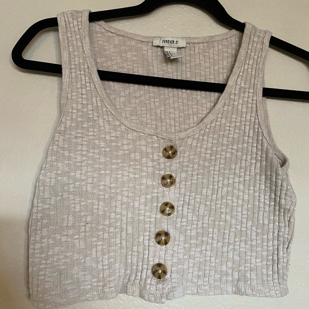 Forever 21 Beige Button-Front Crop Top